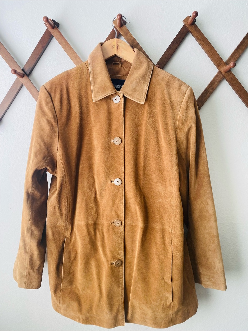 Bernardo Camel Suede Button-Front Leather Jacket